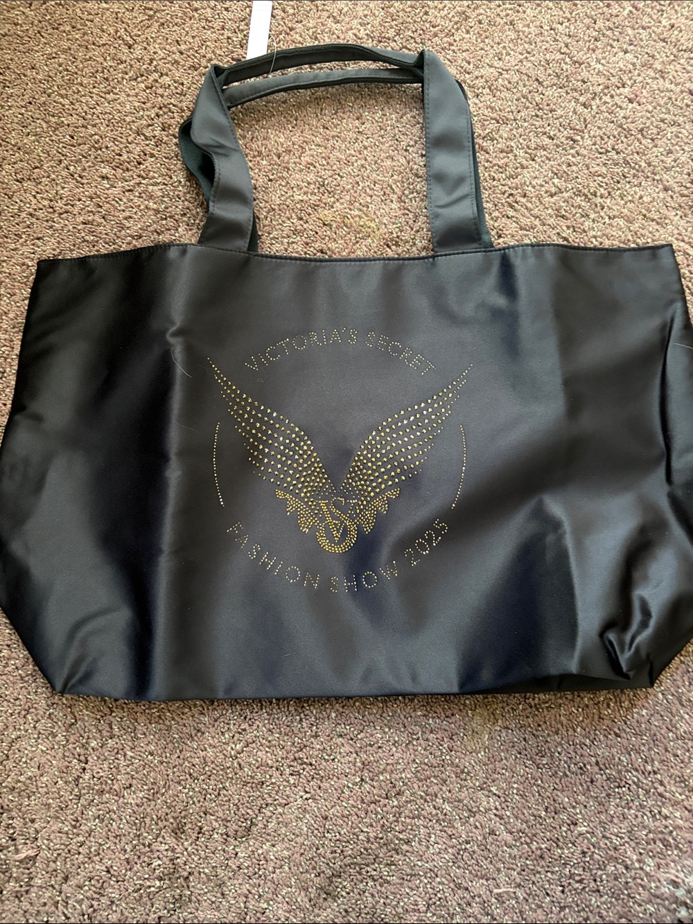 Victoria's Secret Black Tote with Gold Stud Wing Emblem